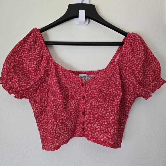 Princess Polly Tops - Princess Polly Red Floral Laura Crop Top Button Up Sz 10 Smock Lightweight Ditsy